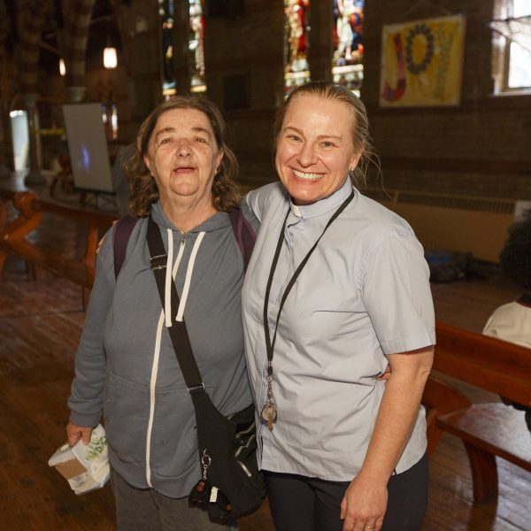 The Reverend Dr. Alison Falby, right, with a guest at All Saints Church Community Centre at 315 Dundas Street East at the corner of Dundas and Sherbourne streets in downtown Toronto on September 4, 2019. Photo/Michael Hudson